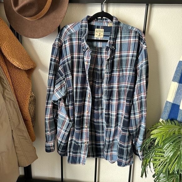 Red head brand co blue plaid flannel button down oversized vintage shirt Shacket - Picture 1 of 5